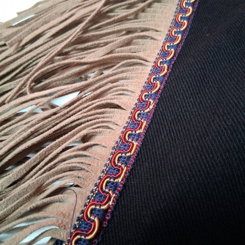 Vintage Western Wear Vest Women XL Wanted Beads Beautiful Fringe Black Denim USA - Picture 7 of 15
